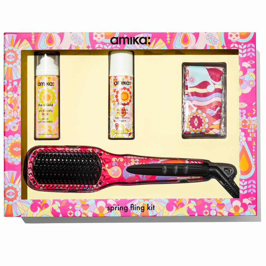 Clearance Amika Spring Fling Polished Perfection Hair Straightening Brush Set